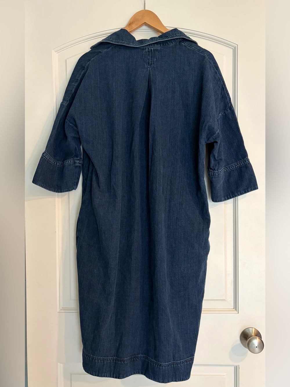 Toast Dark Rinse short-sleeved Cinch Waist Denim Cottagecore Cotton Dress L - Picture 2 of 7